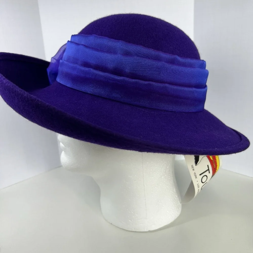 Vintage Toucan Hat Purple 100% Wool Church Made In USA Kentucky Derby NOS